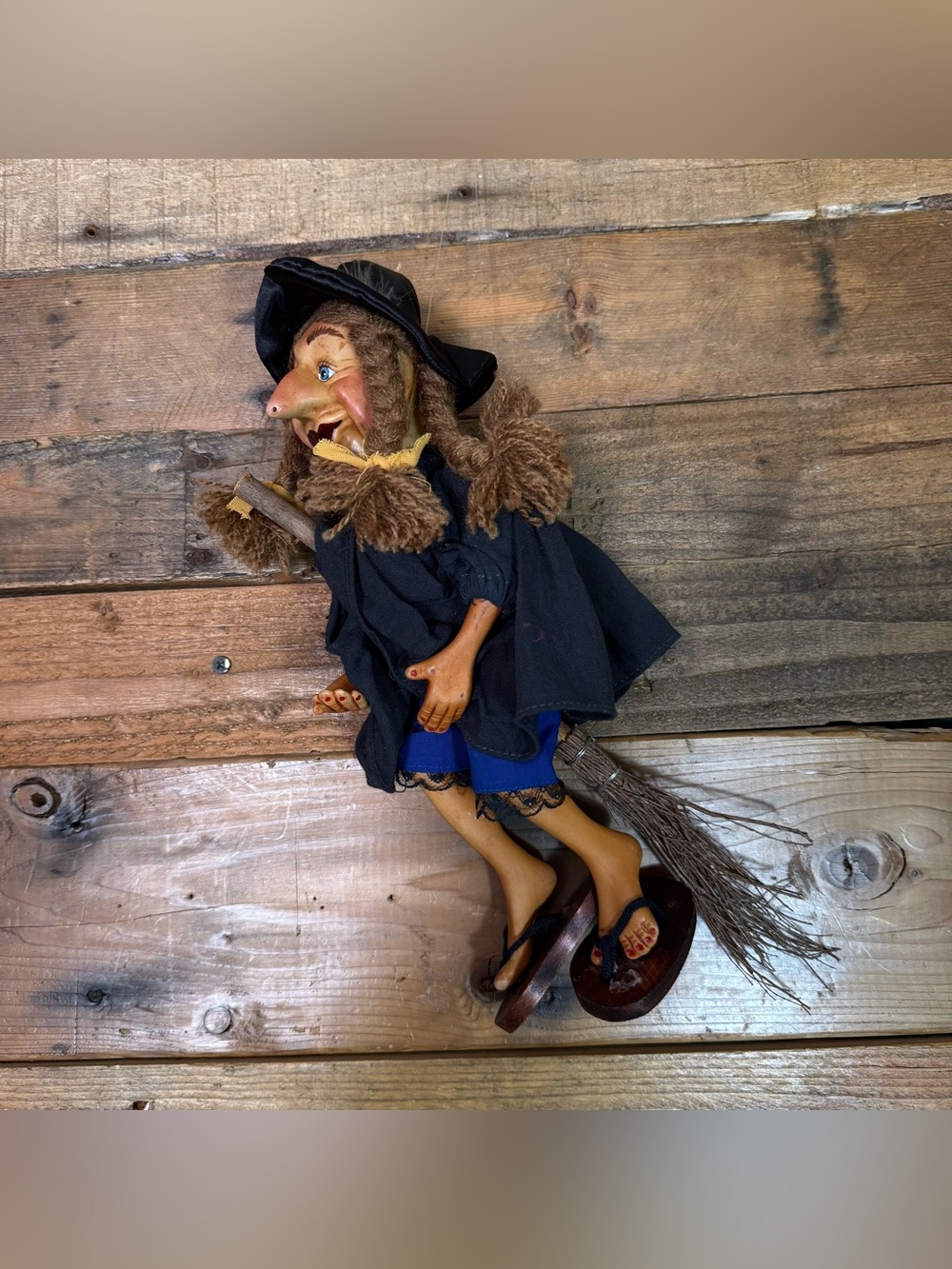 Vintage Kasma Halloween Flying Kitchen WITCH Doll Ceramic Painted 15”